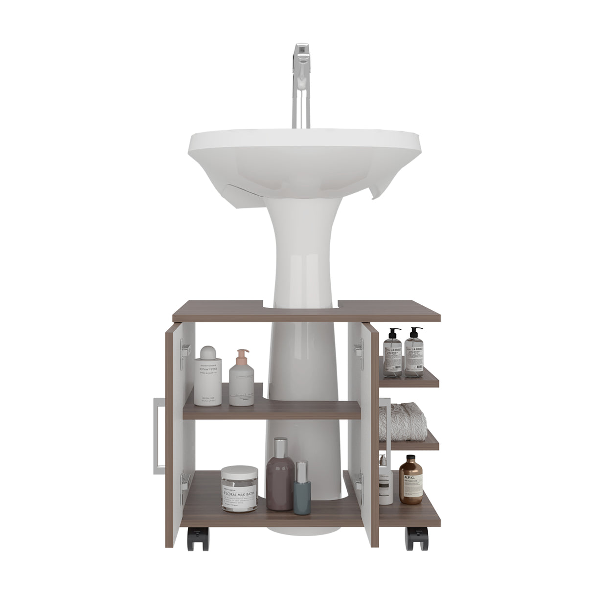 Mueble para Lavamanos Bath Avellana 55x50cm Individual sin Lavamanos con Una Puerta y con Ruedas