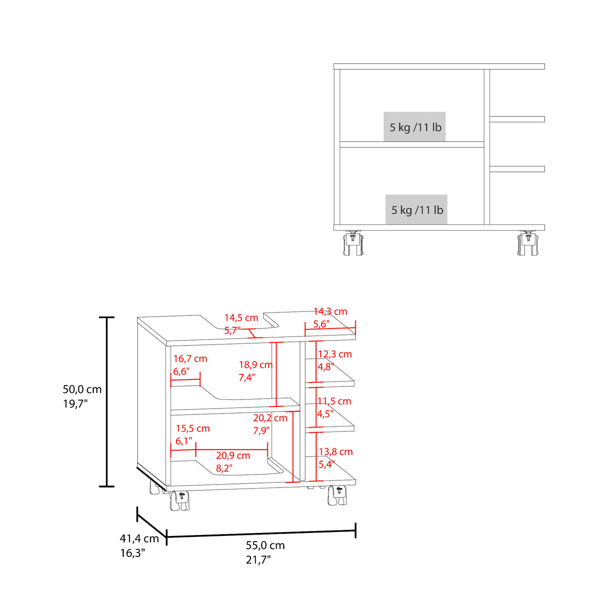 Mueble para Lavamanos Bath Avellana 55x50cm Individual sin Lavamanos con Una Puerta y con Ruedas