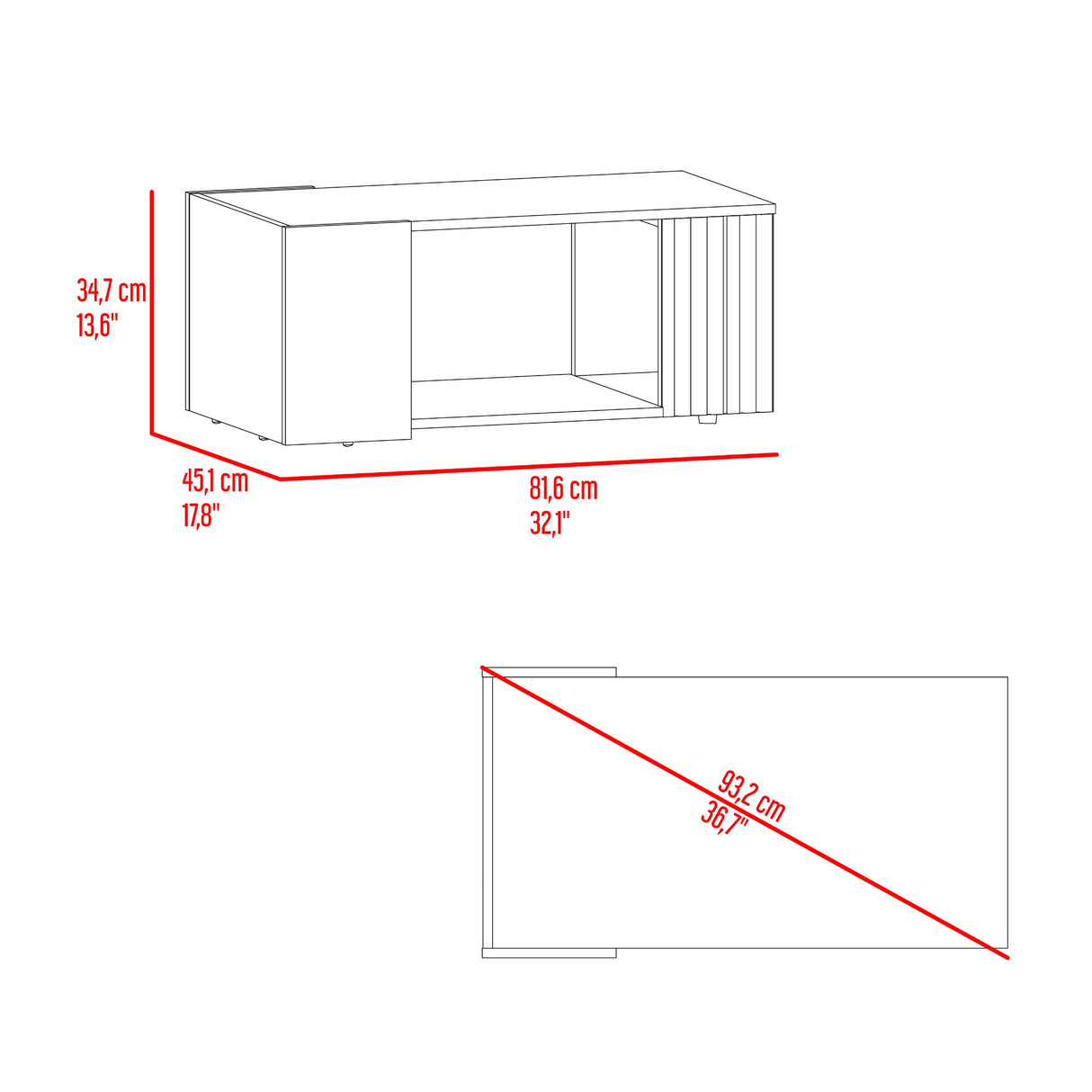 Mesa de Centro Bowie Plomo y Ocaso 81.6x34.7cm Rectangular con Compartimiento