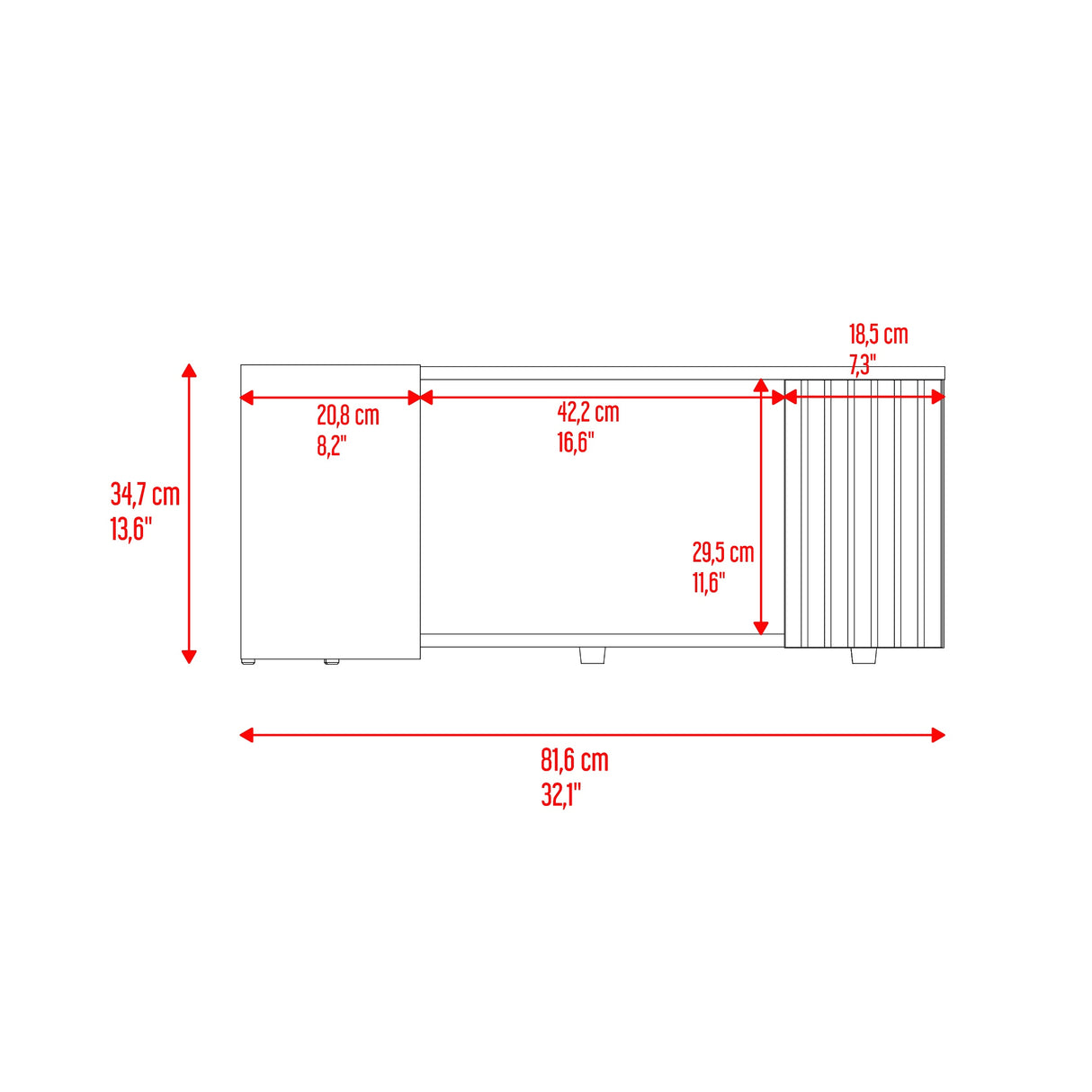 Mesa de Centro Bowie Plomo y Ocaso 81.6x34.7cm Rectangular con Compartimiento