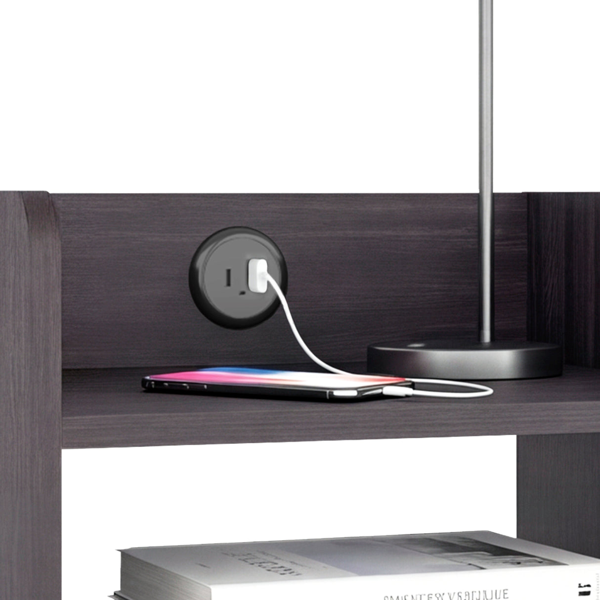 Mesa de Noche Didi Wengue 40x58cm con Un Compartimiento y con Conector de Carga USB