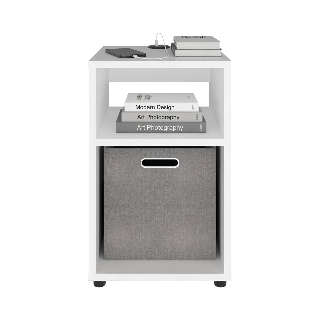 Mesa Auxiliar Mercer Blanco 30.4x48.4cm Rectangular con Dos Compartimientos y con Conector de Carga USB