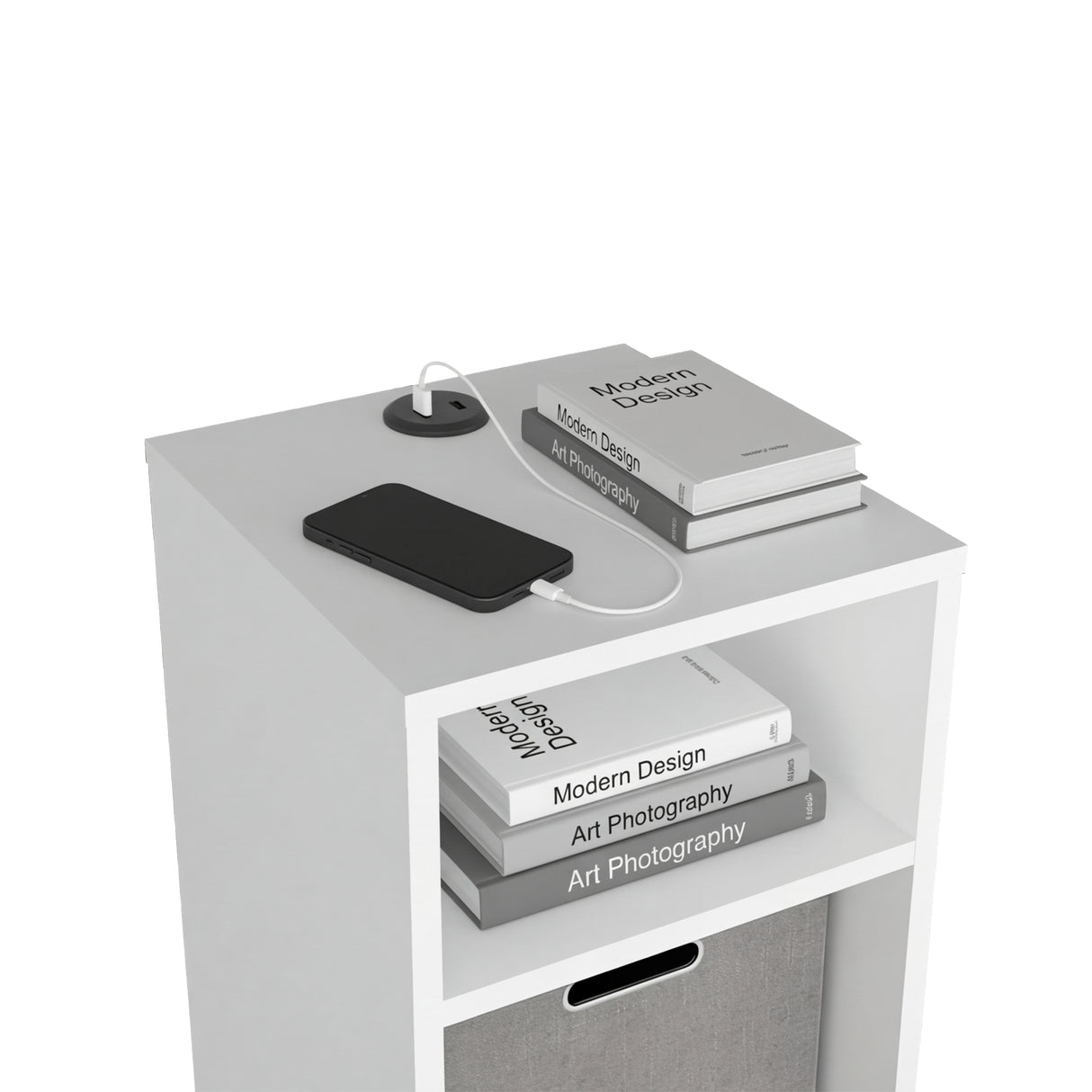 Mesa Auxiliar Mercer Blanco 30.4x48.4cm Rectangular con Dos Compartimientos y con Conector de Carga USB