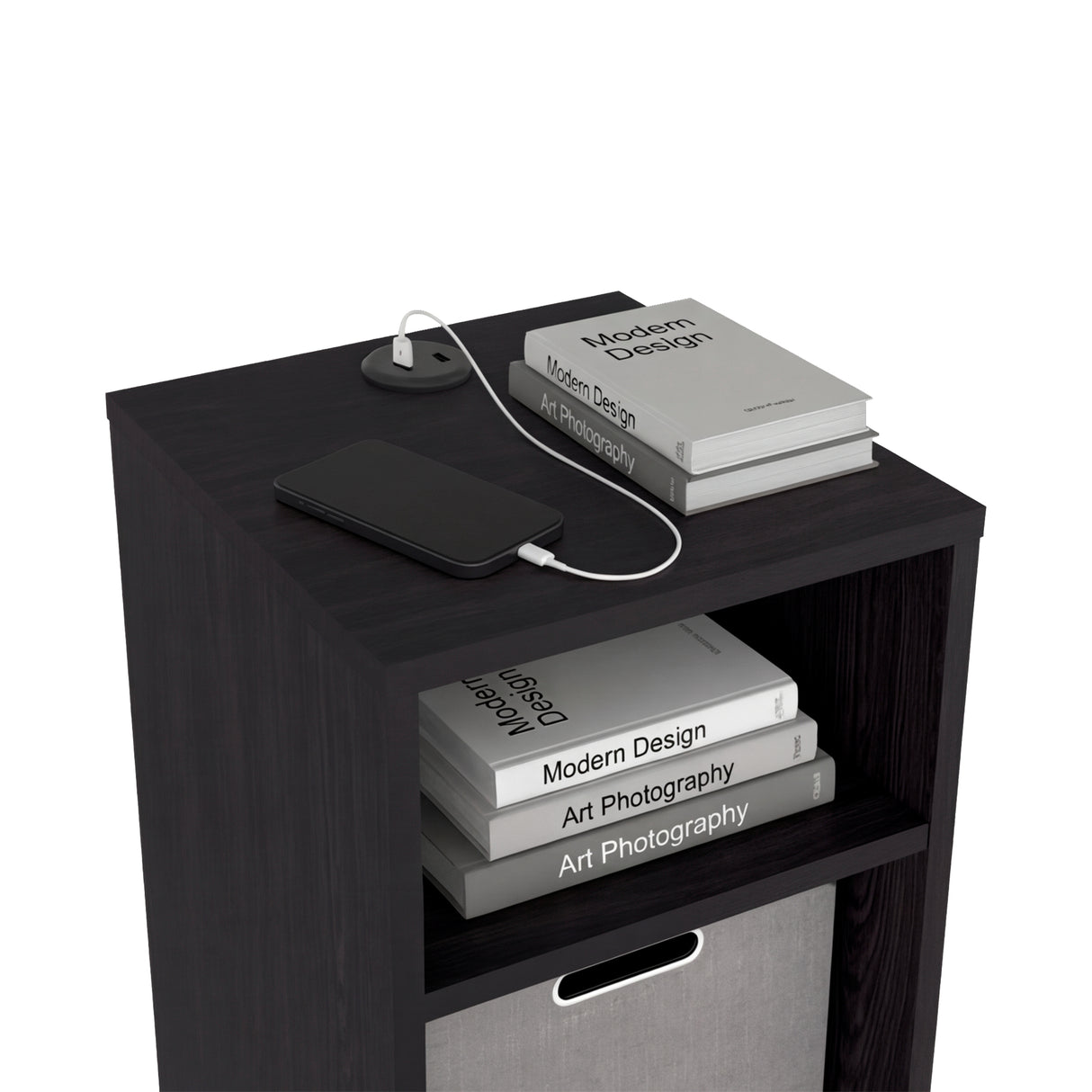 Mesa Auxiliar Mercer Wengue 30.4x48.4cm Rectangular con Dos Compartimientos y con Conector de Carga USB