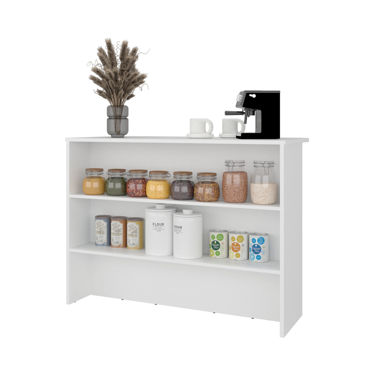 Isla de Cocina Fendi Blanco 120x90cm con Dos Compartimientos y Dos Entrepaños