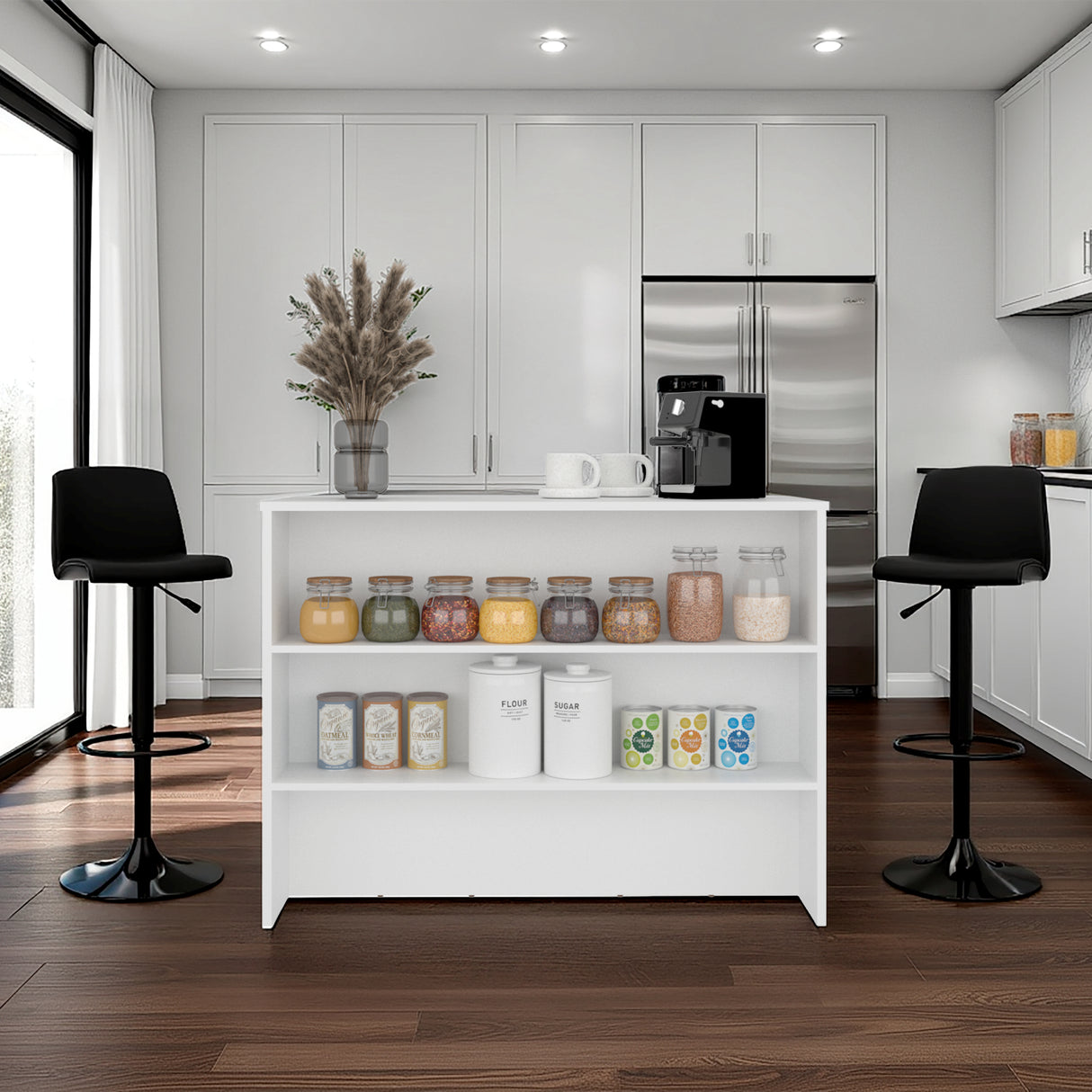 Isla de Cocina Fendi Blanco 120x90cm con Dos Compartimientos y Dos Entrepaños