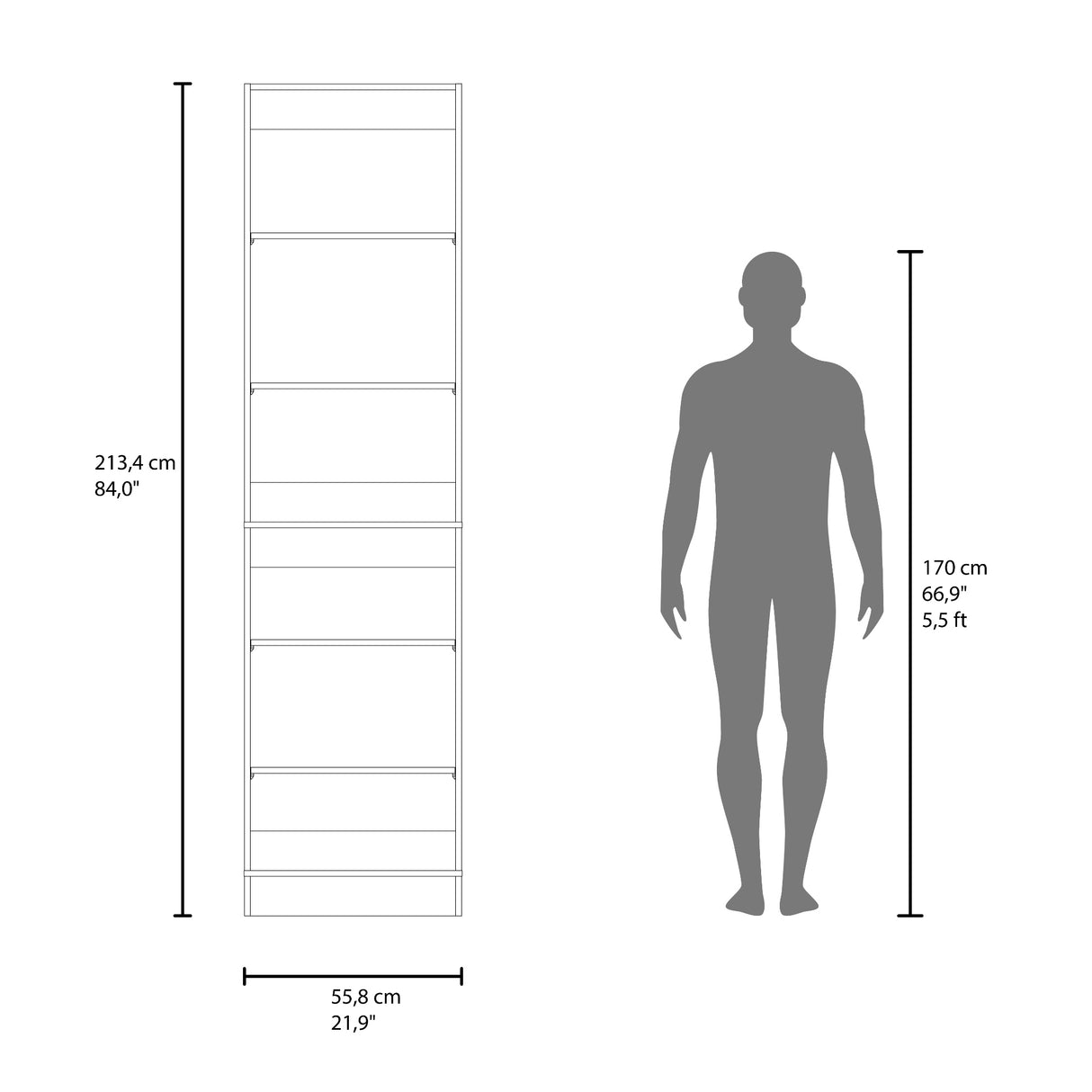 Closet Independiente Blanco 55.8x213.4cm con Cuatro Entrepaños y Seis Compartimientos