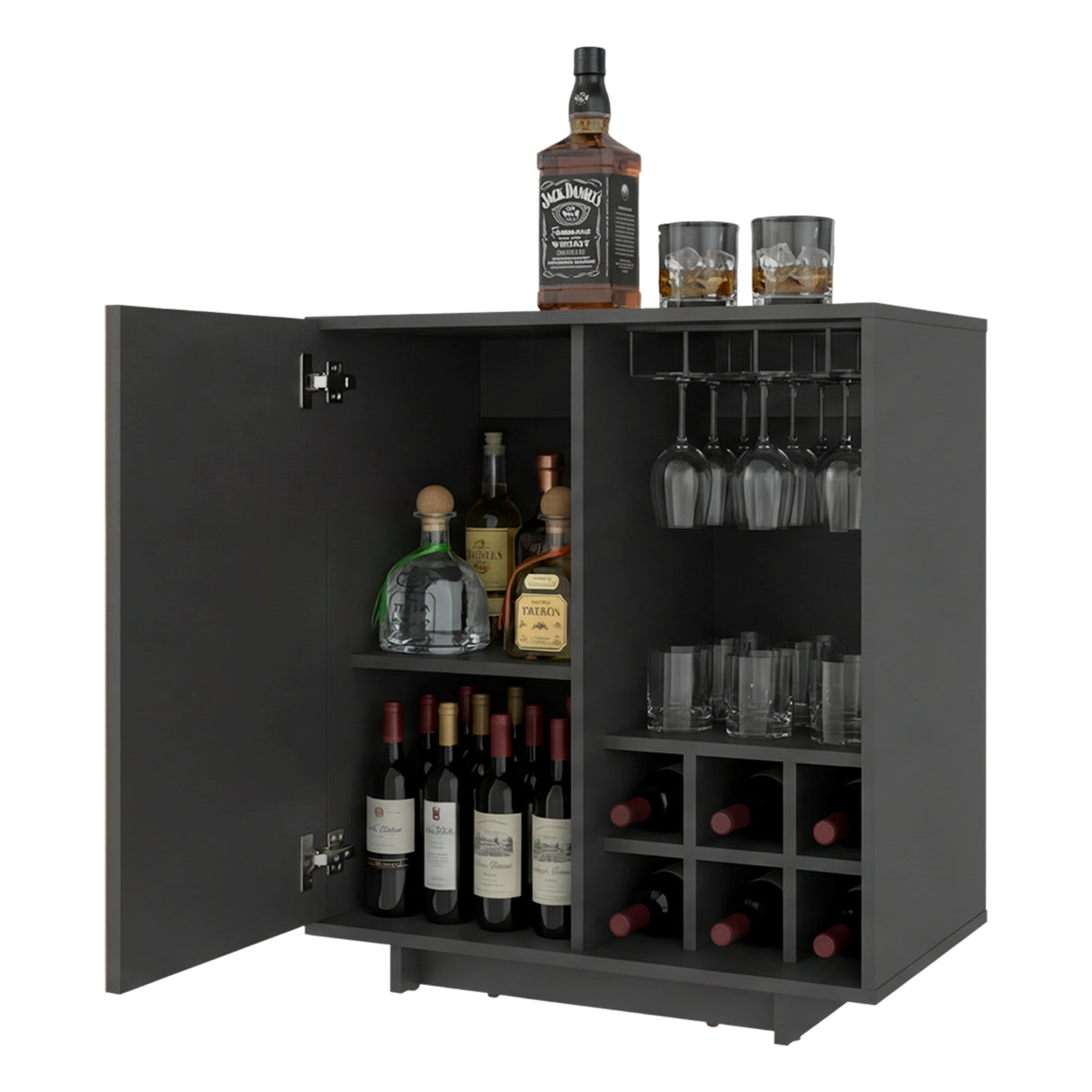 Bar Bowie Plomo 70x78.6cm con Siete Compartimientos y con Seis Portabotellas