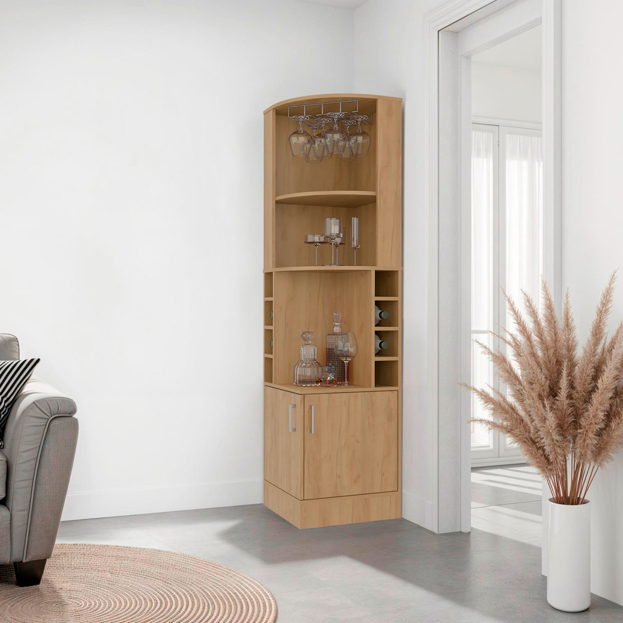 Bar Beijing Fresno 46.9x180.6cm con Tres Compartimientos y con Ocho Portabotellas