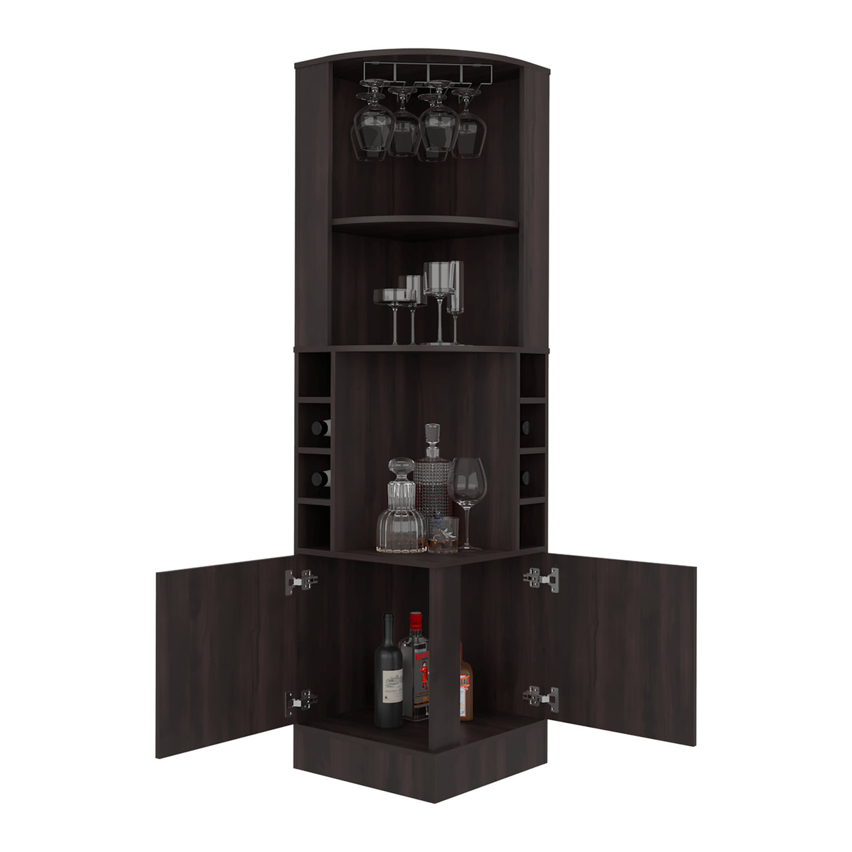 Bar Beijing Nogal 46.9x180.6cm con Tres Compartimientos y con Ocho Portabotellas