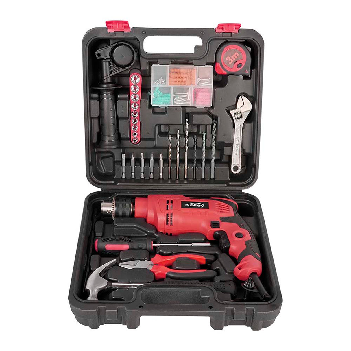 Set de Taladro Percutor Kalley Negro y Rojo 31.8x23.4cm