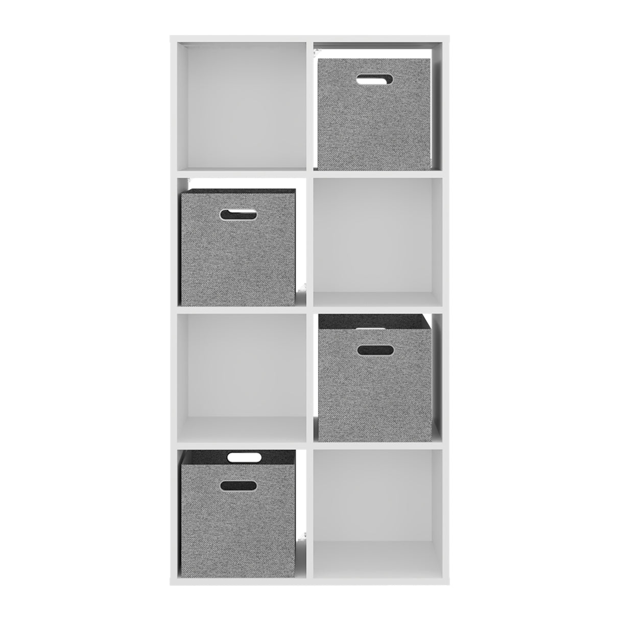 Biblioteca Lena Blanco 61.7x122.1cm Rectangular con Ocho Compartimientos y con Cuatro Cajas de Tela