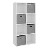 Biblioteca Lena Blanco 61.7x122.1cm Rectangular con Ocho Compartimientos y con Cuatro Cajas de Tela