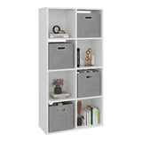 Biblioteca Lena Blanco 61.7x122.1cm Rectangular con Ocho Compartimientos y con Cuatro Cajas de Tela