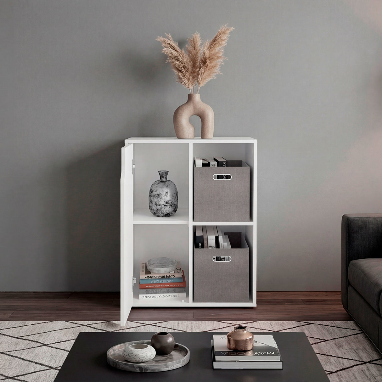 Librero Blanco 59.9x77cm Rectangular con Dos Compartimientos
