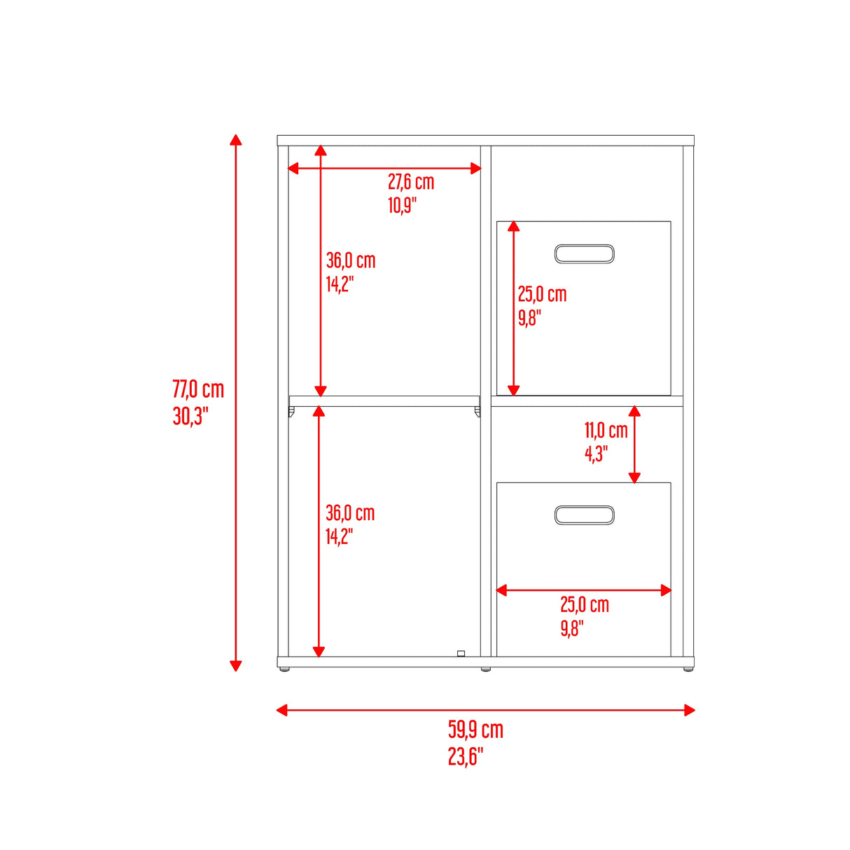 Librero Blanco 59.9x77cm Rectangular con Dos Compartimientos