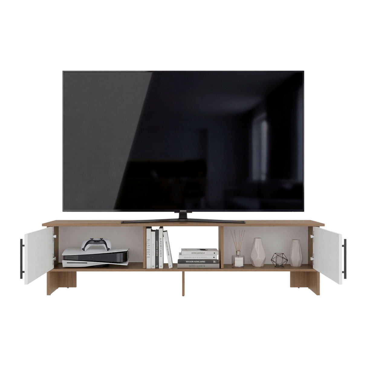 Rack de TV Dago Fresno Europeo y Blanco 160x41.8cm para TV Hasta 65" Pulgadas con Un Compartimiento
