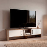 Rack de TV Dago Fresno Europeo y Blanco 160x41.8cm para TV Hasta 65" Pulgadas con Un Compartimiento