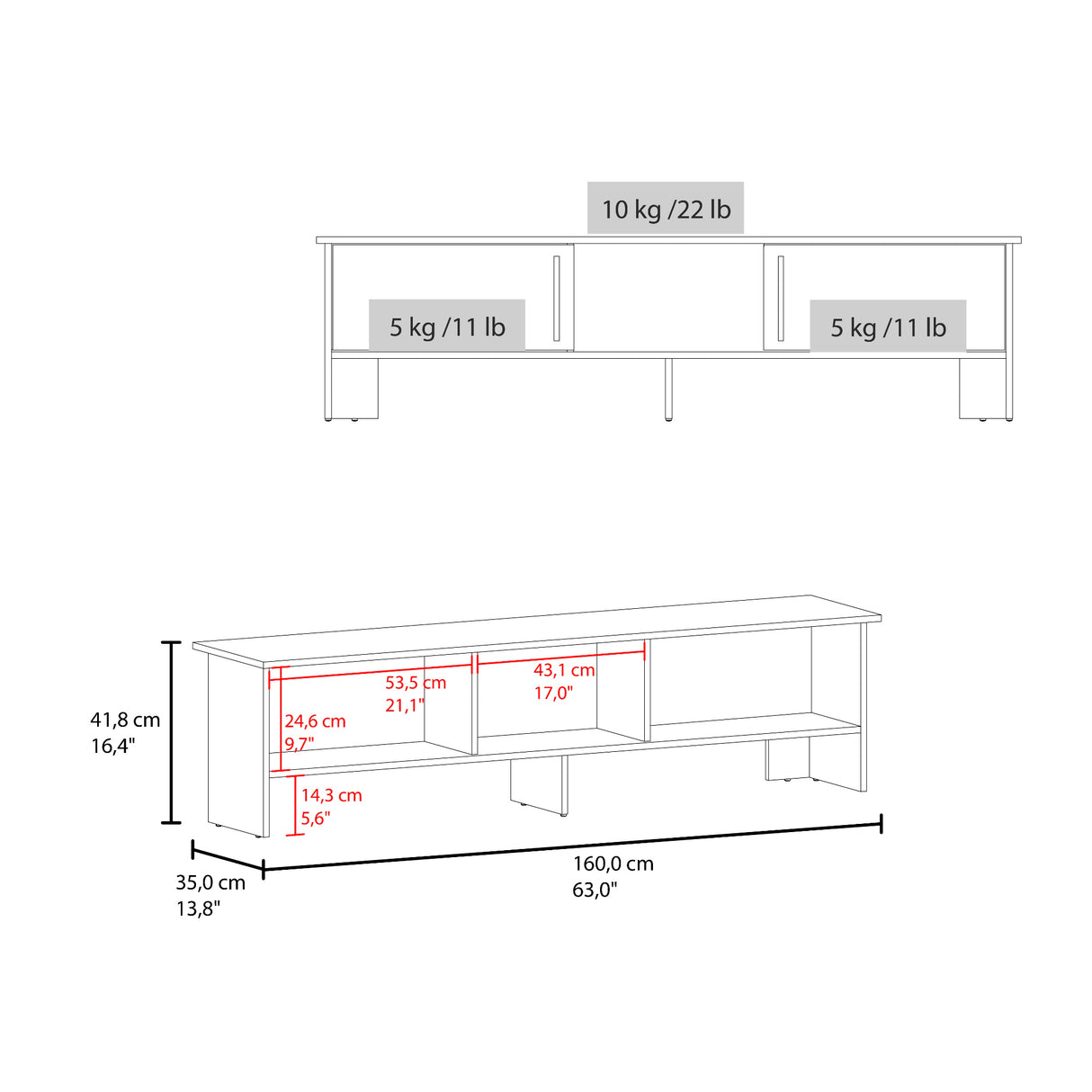 Rack de TV Dago Avellana 160x41.8cm para TV Hasta 65" Pulgadas con Un Compartimiento