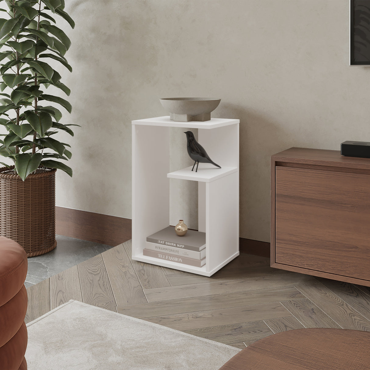Mesa de Centro Everett Blanco 39.8x63.4cm Rectangular con Compartimiento
