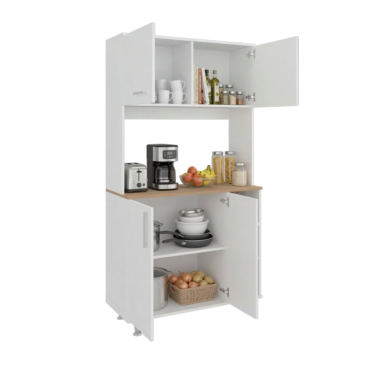 Alacena Blanco y Fresno Europeo 95x180cm con Cuatro Puertas