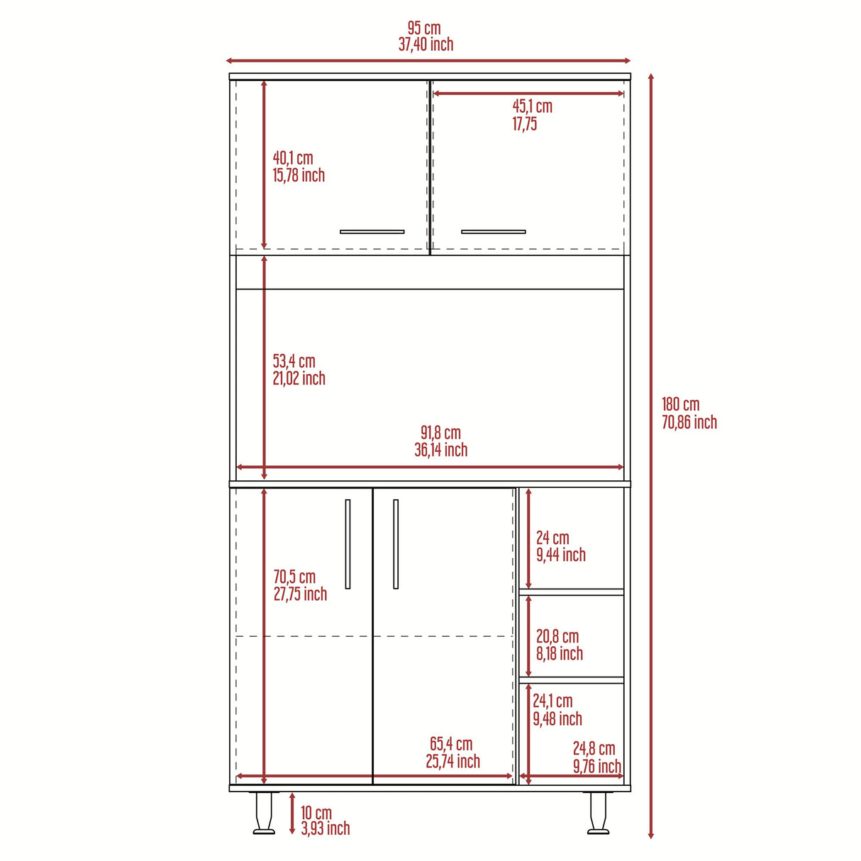 Alacena Blanco y Fresno Europeo 95x180cm con Cuatro Puertas