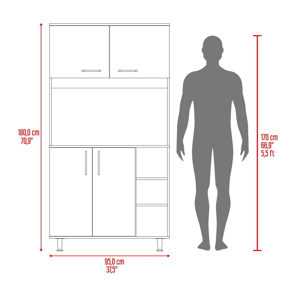 Alacena Blanco y Fresno Europeo 95x180cm con Cuatro Puertas