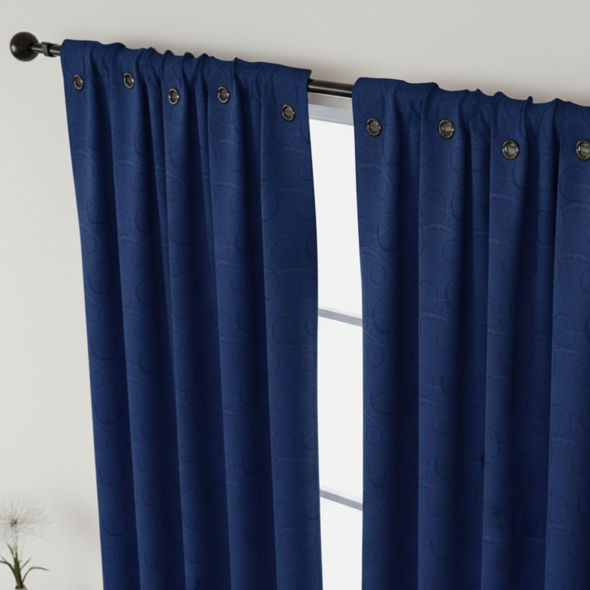 Cortina Jacquard Azul Oscuro 270x215cm Doble Faz de Simbolos Geometricos