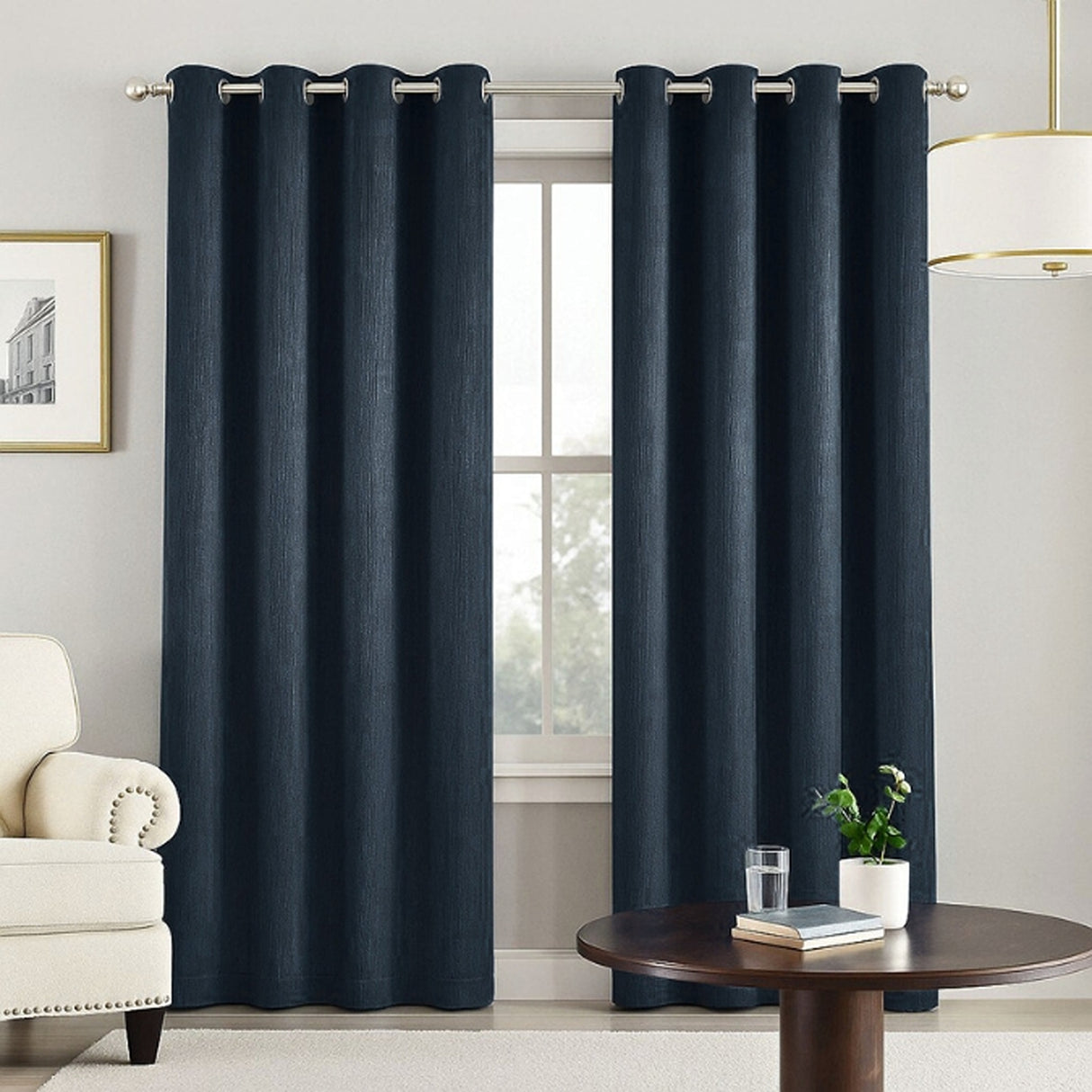 Cortina Semiblackout Azul Oscuro 270x200cm Doble Faz Fondo Entero