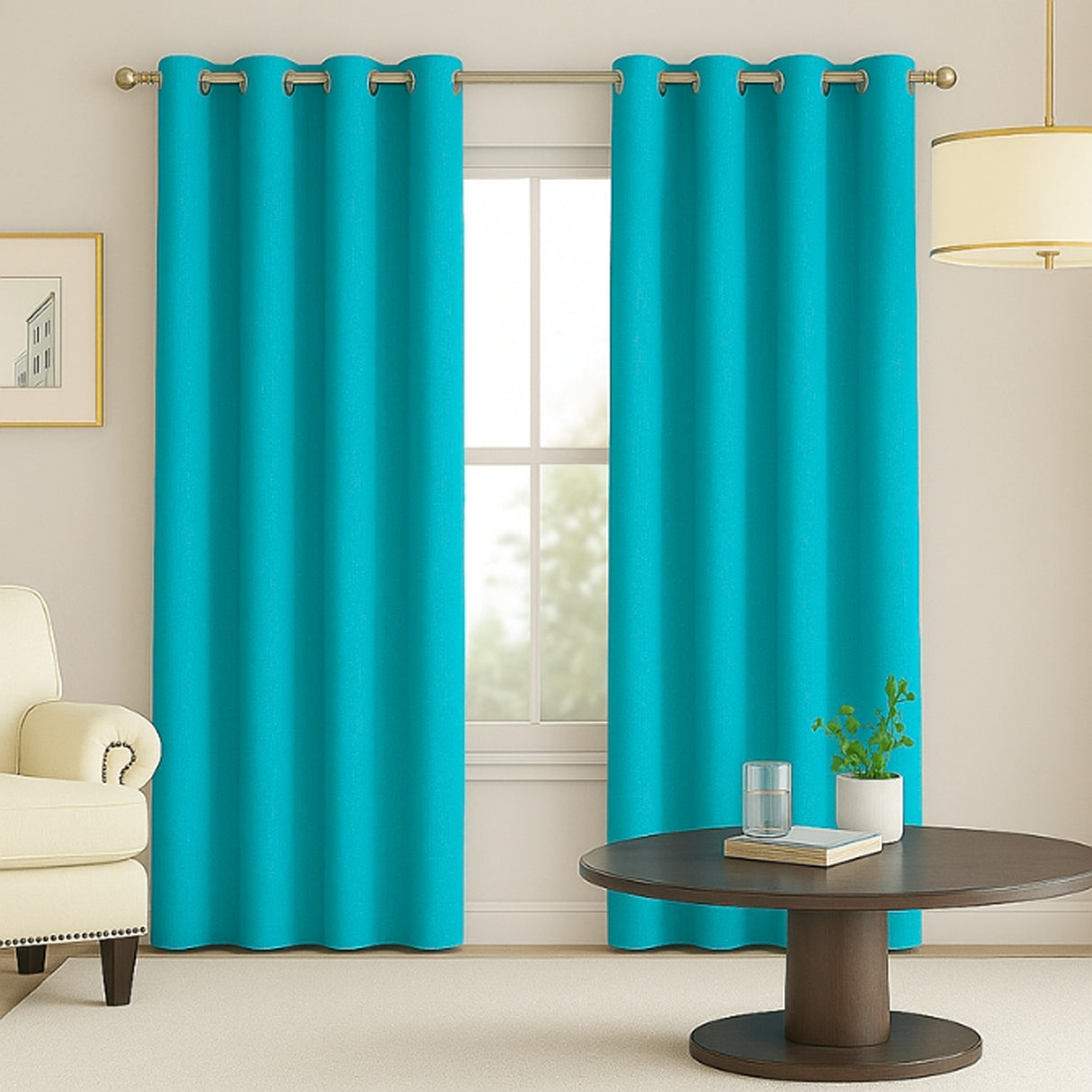 Cortina Semiblackout Turquesa 270x200cm Doble Faz Fondo Entero