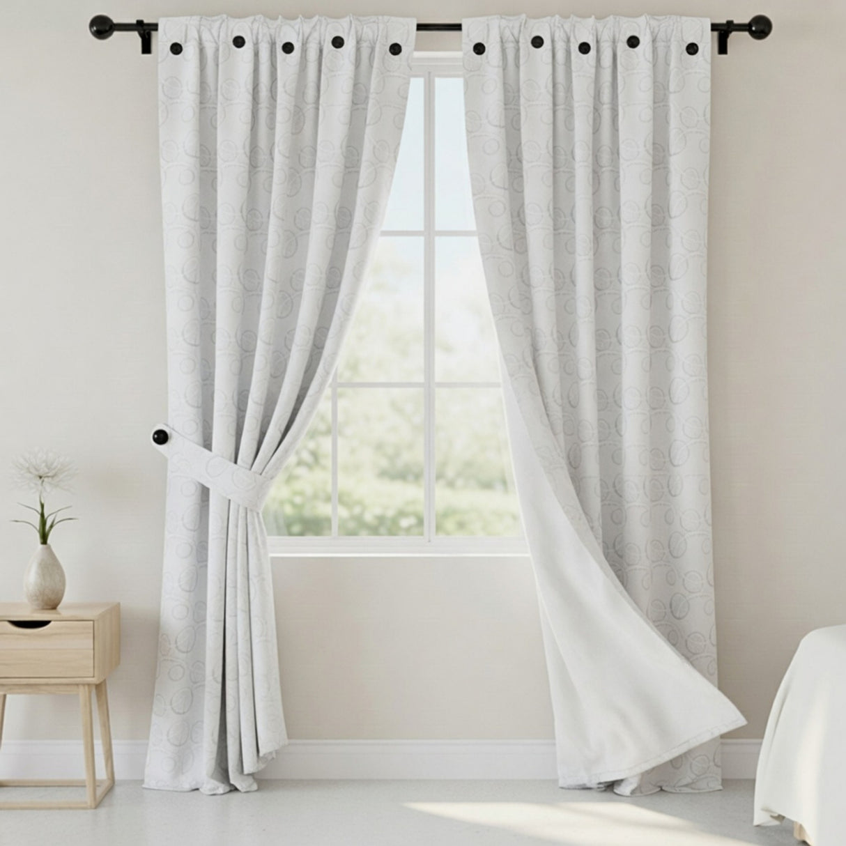 Cortina Jacquard Tradicional Blanco 270x215cm Doble Faz de Simbolos Geometricos