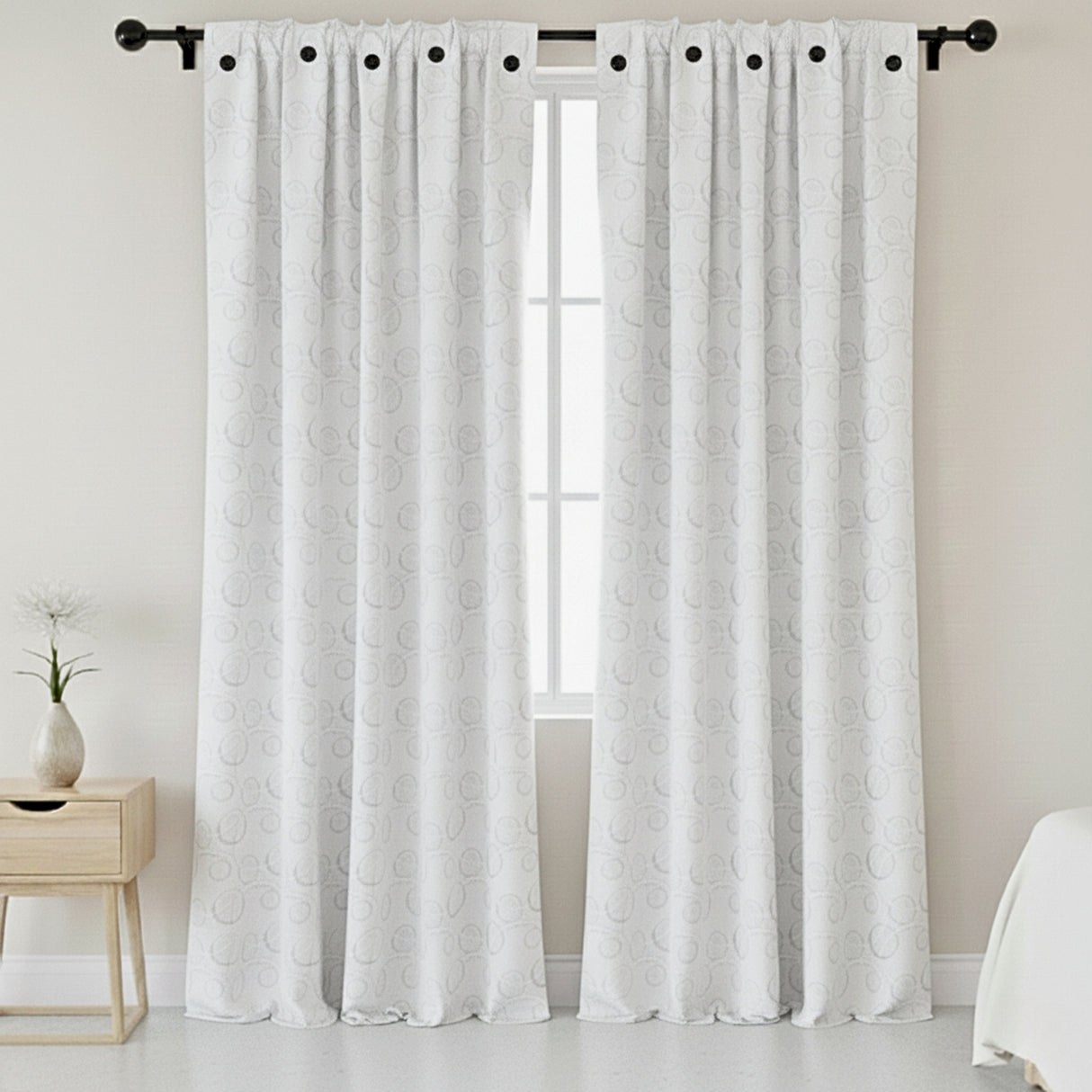 Cortina Jacquard Tradicional Blanco 270x215cm Doble Faz de Simbolos Geometricos