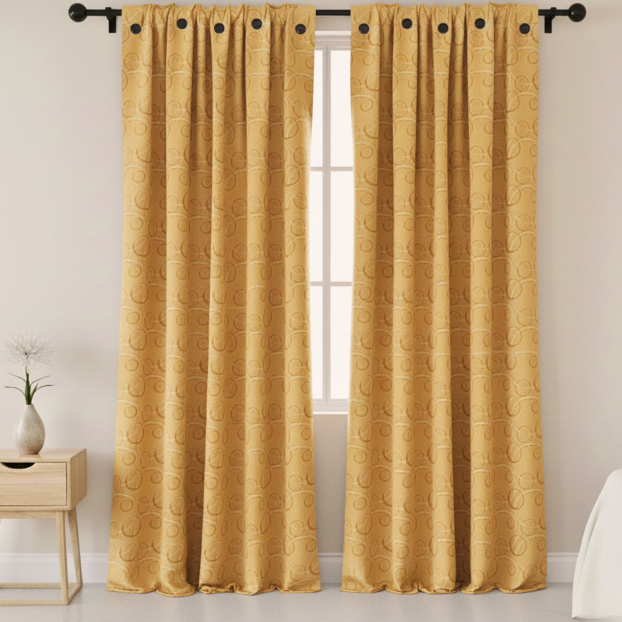 Cortina Jacquard Tradicional Dorado 270x215cm Doble Faz de Simbolos Geometricos