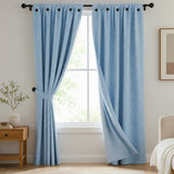 Cortina Jacquard Tradicional Azul Celeste 270x215cm Doble Faz de Simbolos Geometricos