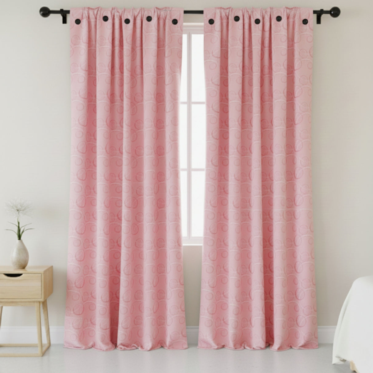 Cortina Jacquard Tradicional Rosa 270x215cm Doble Faz de Simbolos Geometricos