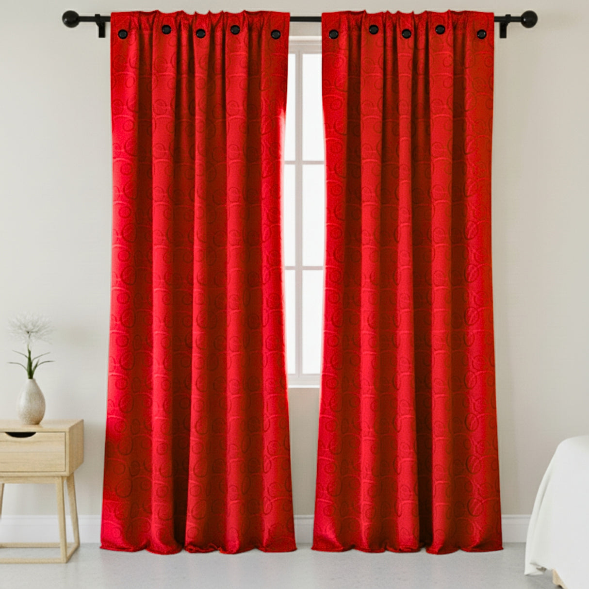 Cortina Jacquard Tradicional Rojo 270x215cm Doble Faz de Simbolos Geometricos