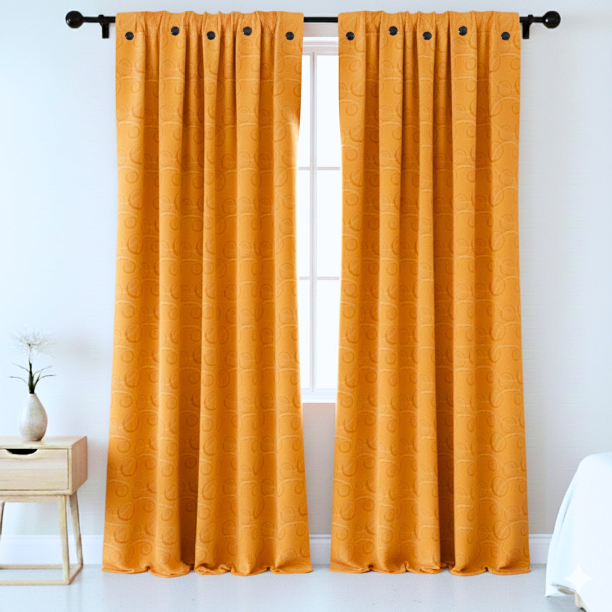 Cortina Jacquard Tradicional Naranja 270x215cm Doble Faz de Simbolos Geometricos
