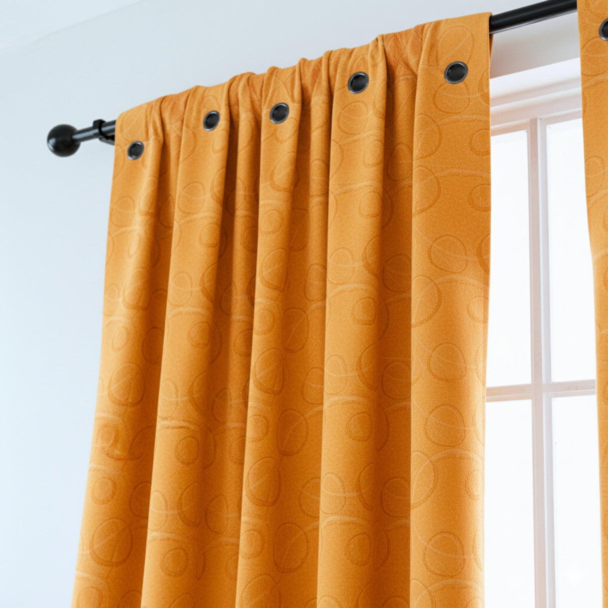Cortina Jacquard Tradicional Naranja 270x215cm Doble Faz de Simbolos Geometricos
