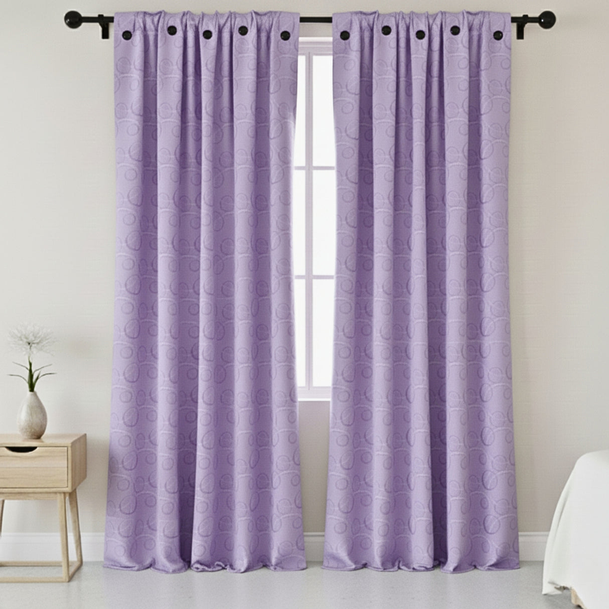 Cortina Jacquard Tradicional Lila 270x215cm Doble Faz de Simbolos Geometricos