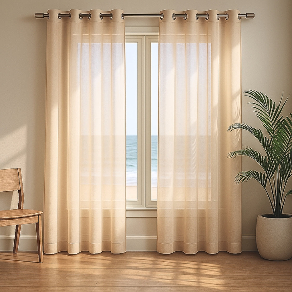 Velo Argollado Beige 270x220cm Doble Faz Fondo Entero