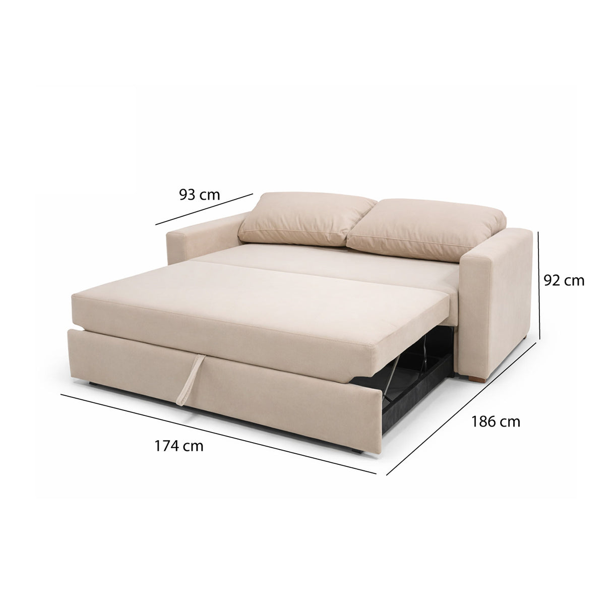 Sala Beige y Blanco 174x92cm con Un Sofá Cama Un Puff y Una Mesa de Centro