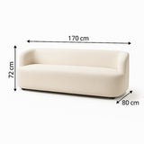 Sala Boom Ovejo Almendra y Blanco 170x72cm con Un Sofá Un Puff y Una Mesa de Centro