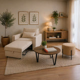 Sala Beige y Amaretto 76x90cm con Una Poltrona Reclinable Un Puff y Una Mesa de Centro