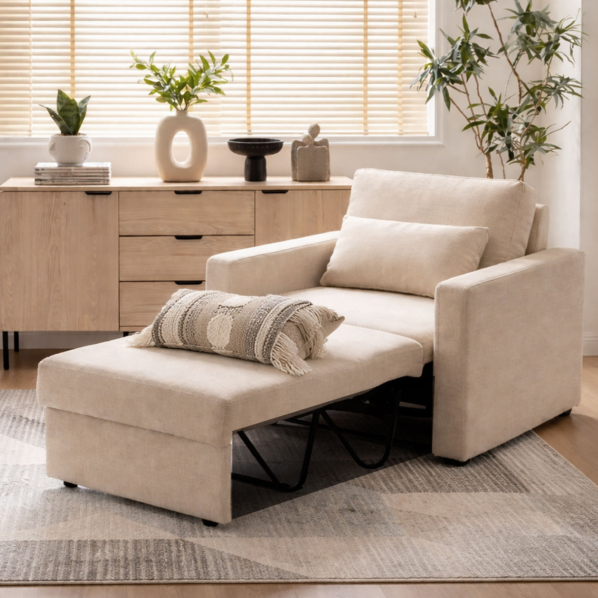 Poltrona Beige 76x90cm de Un Puesto Reclinable con Apoya Brazos