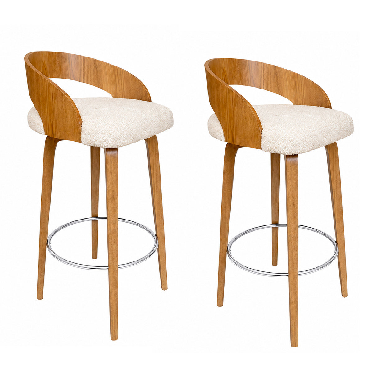 Set x 2 Sillas Bar Odet Beige 44x95cm Circular con Espaldar sin Apoya Brazos