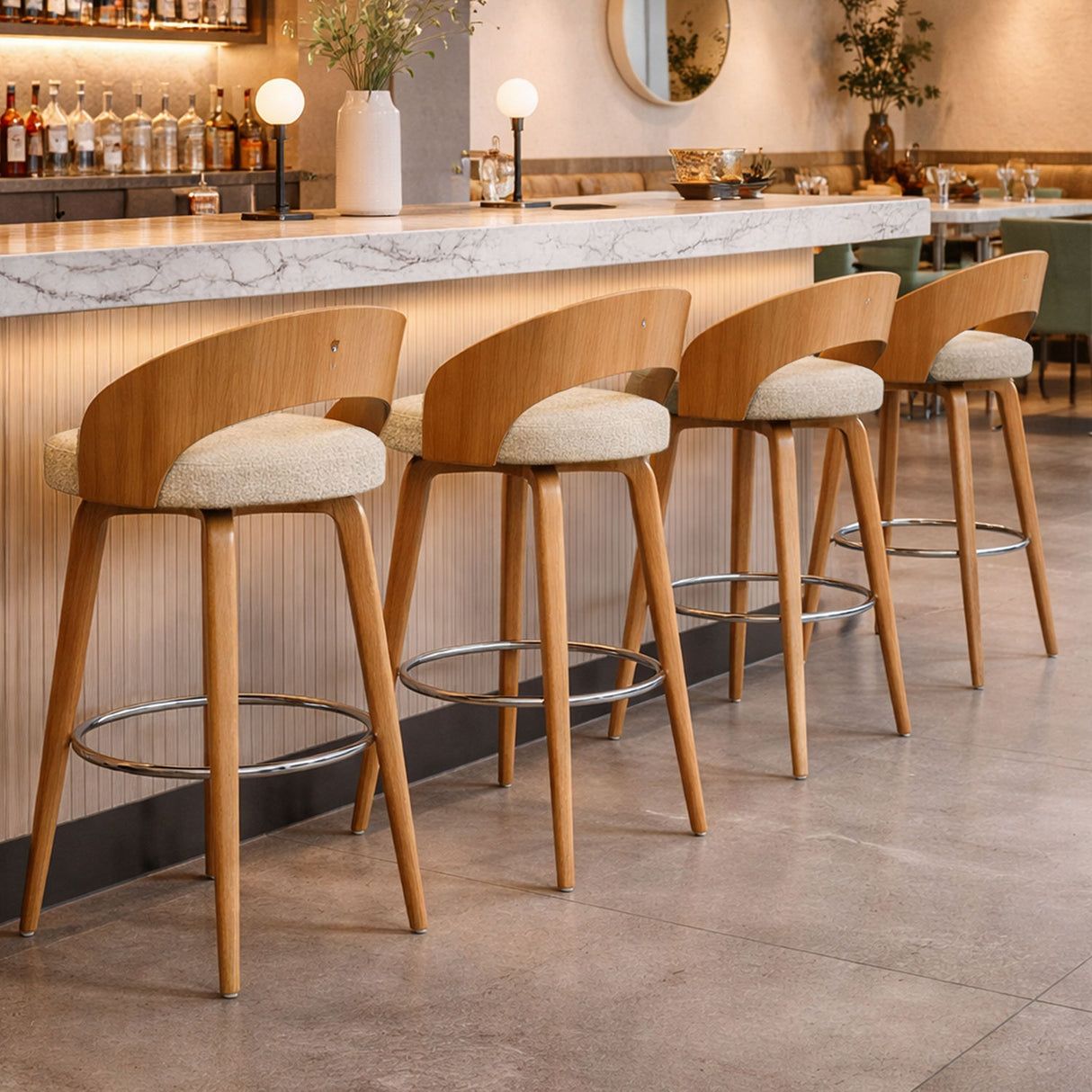 Set x 2 Sillas Bar Odet Beige 44x95cm Circular con Espaldar sin Apoya Brazos