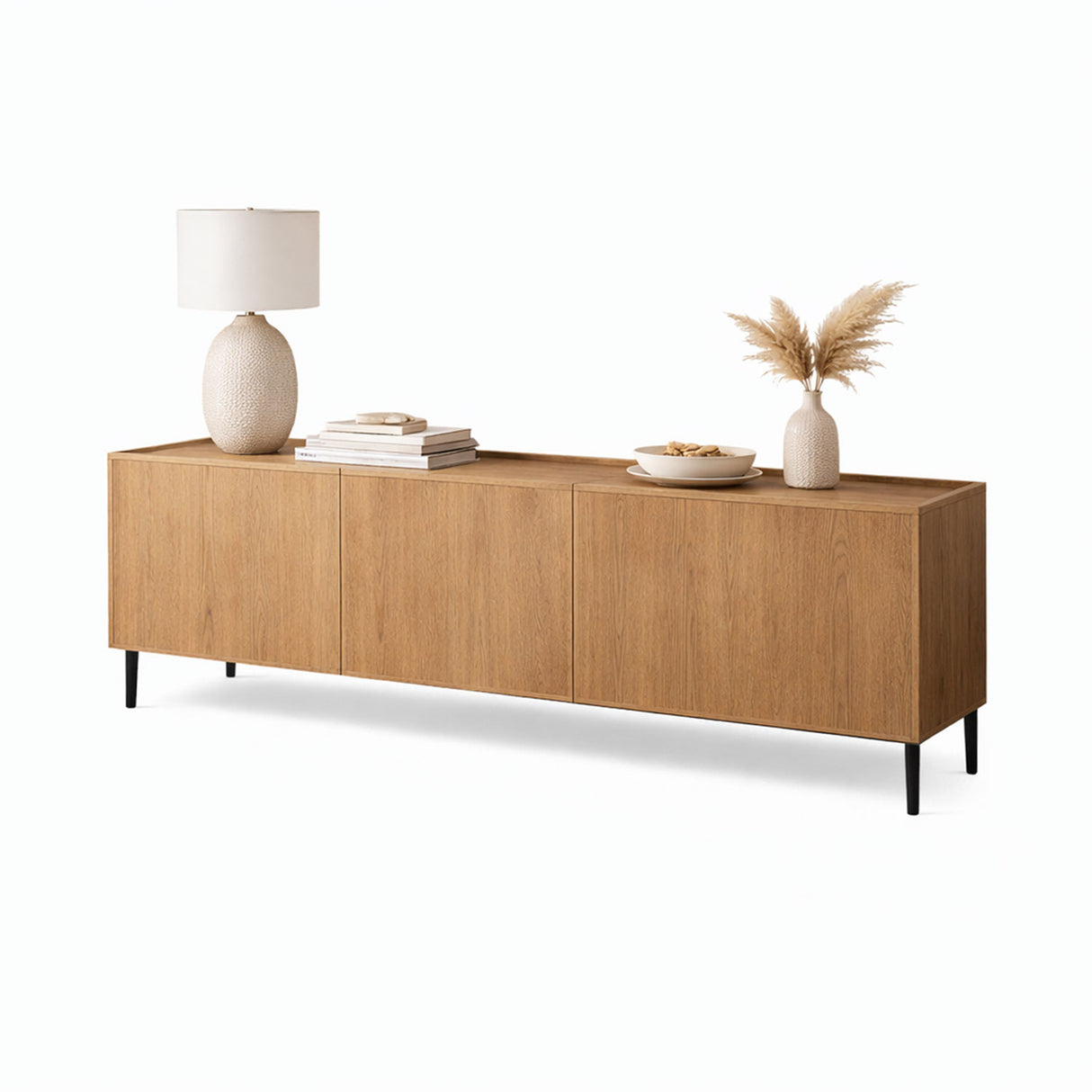 Mesa para TV Benito Madera Clara 150x50cm para TV Hasta 65" Pulgadas con Tres Compartimientos