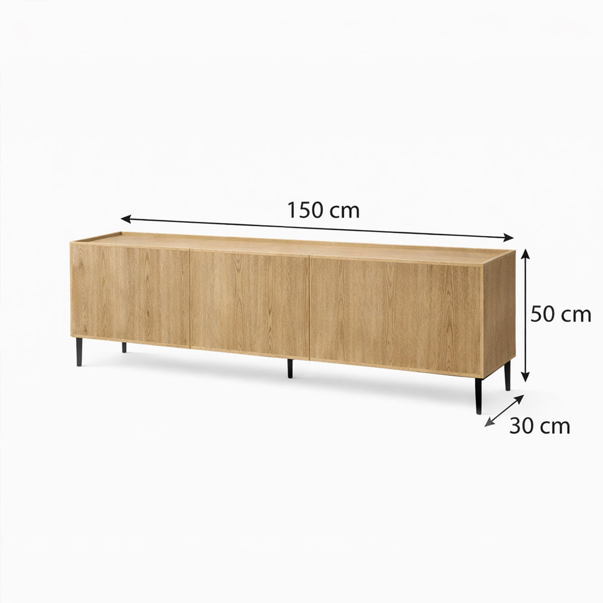 Mesa para TV Benito Madera Clara 150x50cm para TV Hasta 65" Pulgadas con Tres Compartimientos