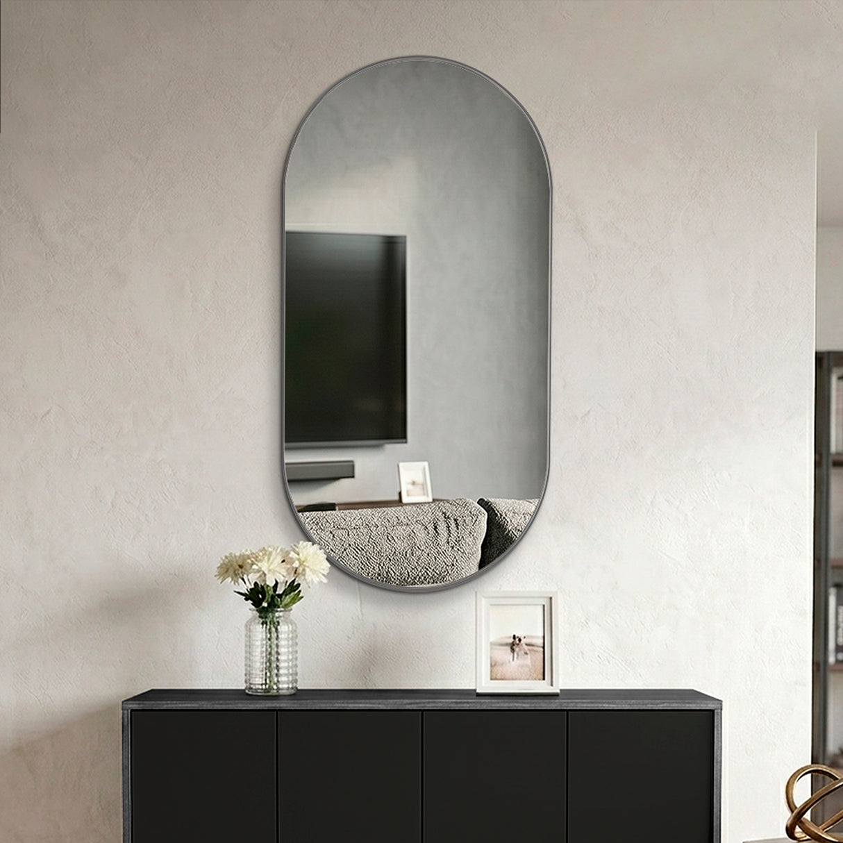 Espejo de Pared Rainbow Gris Grafito 50x100cm Ovalado con Marco En PVC