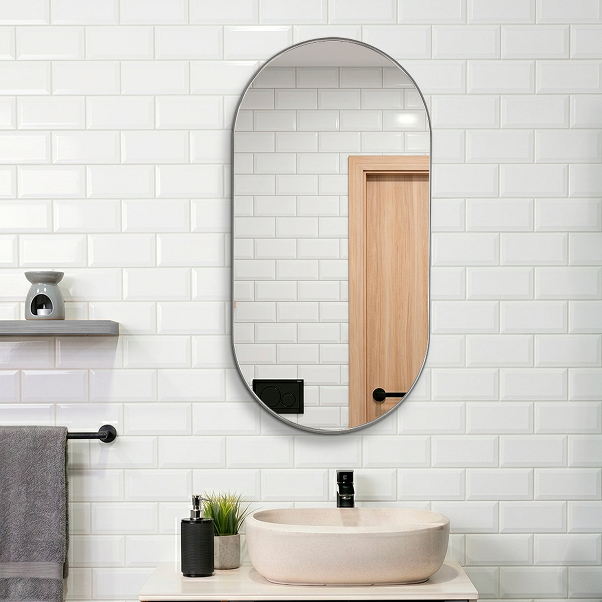 Espejo de Pared Rainbow Gris Grafito 50x100cm Ovalado con Marco En PVC